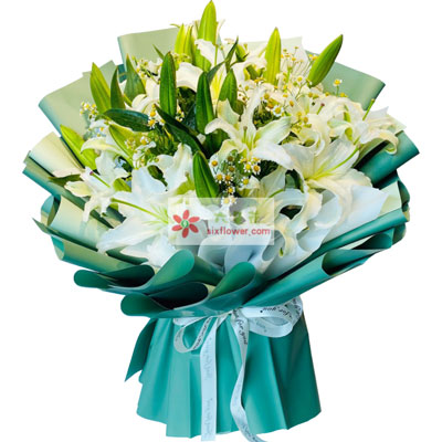 怀化8支白色多头百合洋甘菊，如潮的思念